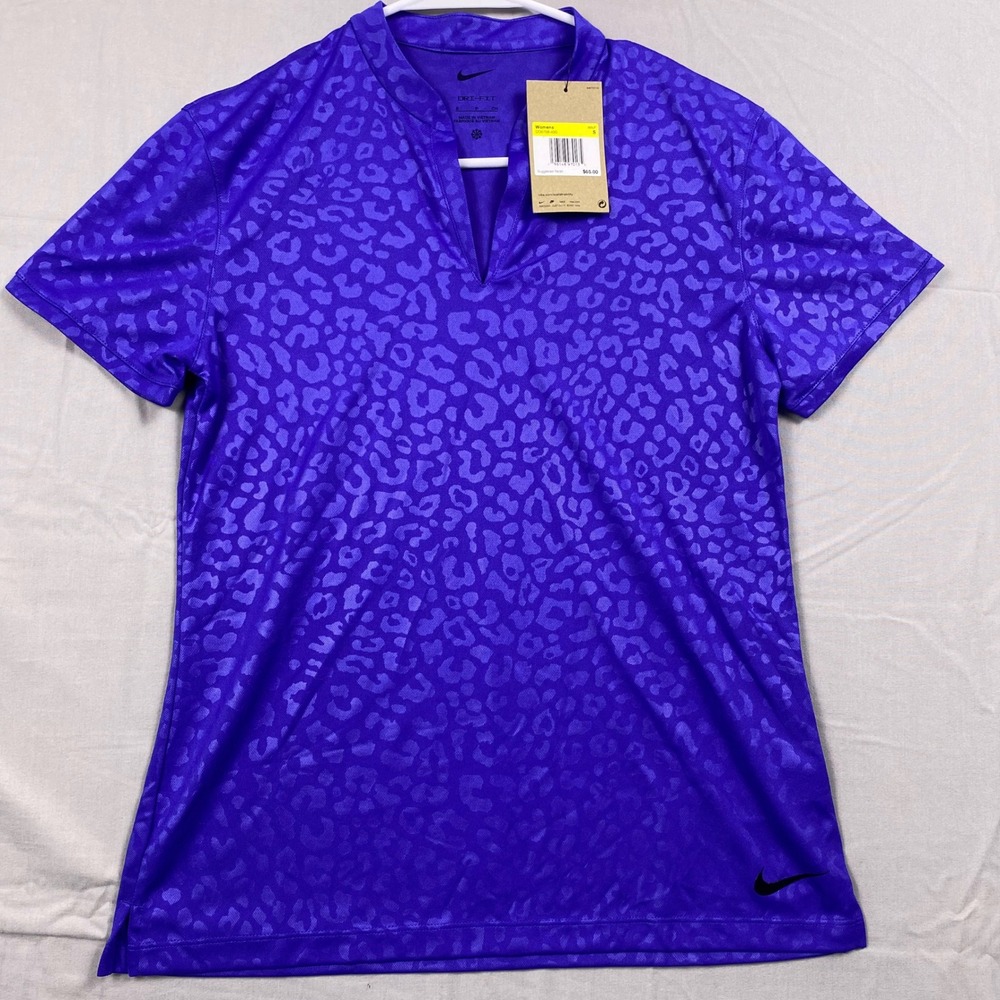Nike Dri-FIT Victory Golf‎ Polo Women S Purple Leopard Print Breathable NWT